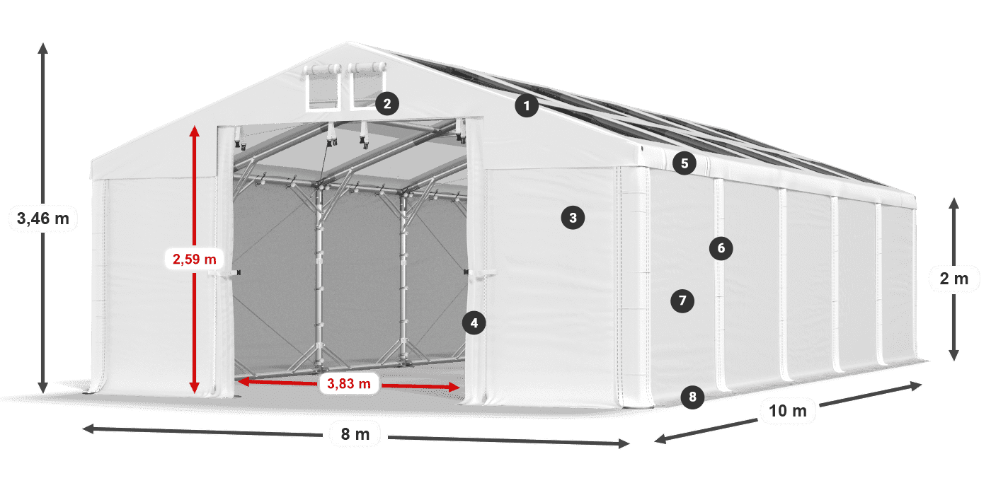 Střecha: MS T 580 PVC Stěny: SD 500 PVC 2m legenda
