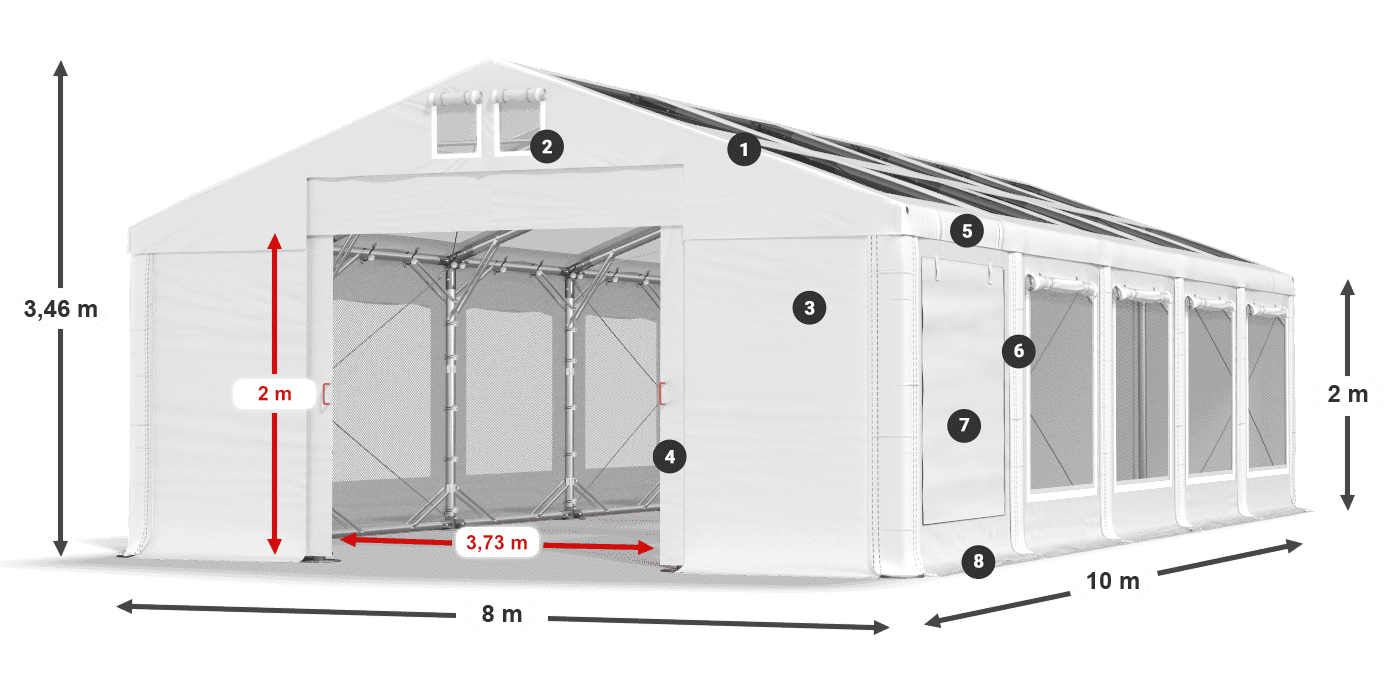 Střecha: MS T 580 PVC Stěny: SDM 500 PVC 2m legenda