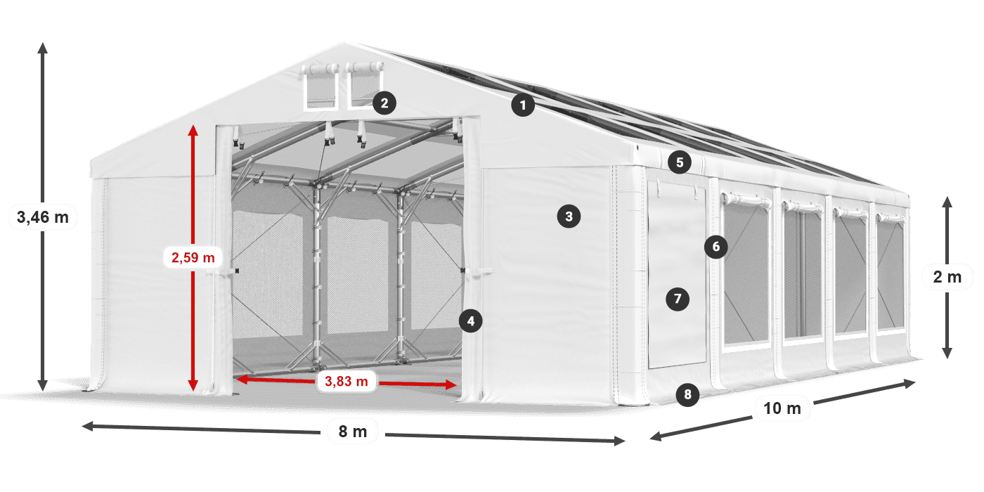 Střecha: MS T 580 PVC Stěny: SDM 500 PVC 2m legenda