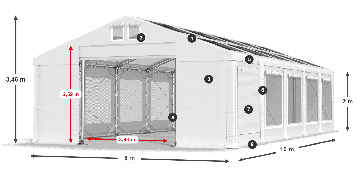 Střecha: MS T 580 PVC Stěny: SDM 500 PVC 2m legenda