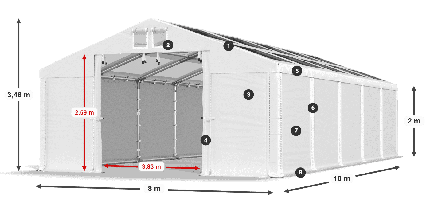 Střecha: MS T 580 PVC Stěny: SD 500 PVC 2m legenda