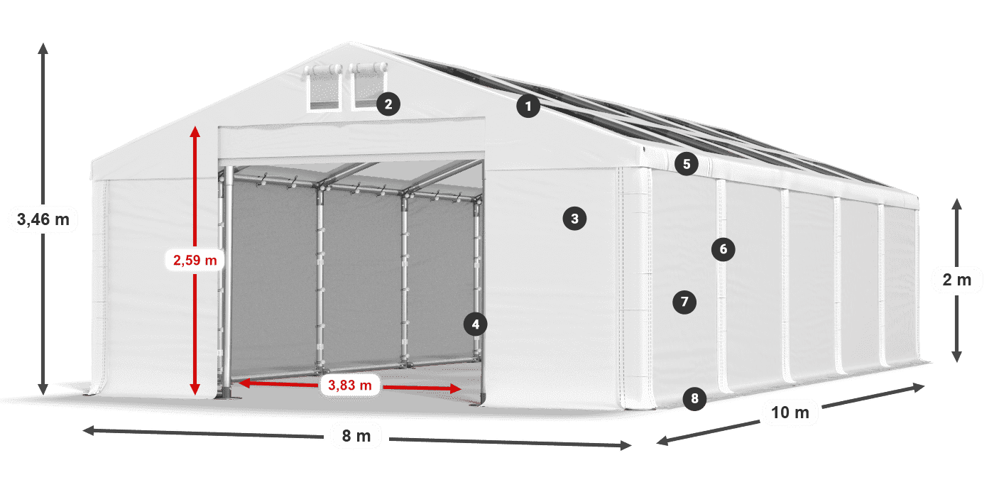 Střecha: MS T 580 PVC Stěny: SD 500 PVC 2m legenda