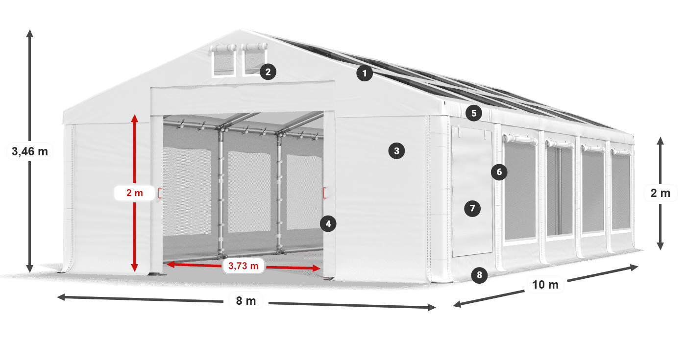 Střecha: MS T 580 PVC Stěny: SDM 500 PVC 2m legenda