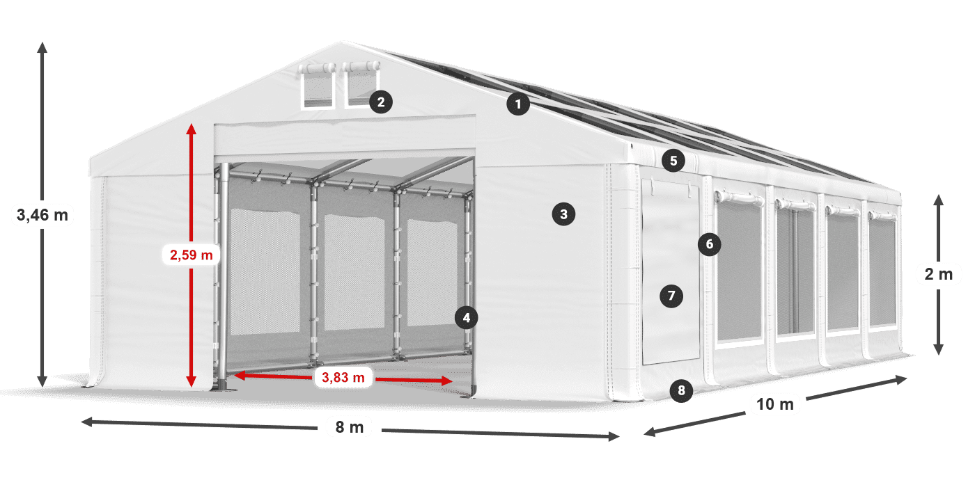 Střecha: MS T 580 PVC Stěny: SDM 500 PVC 2m legenda