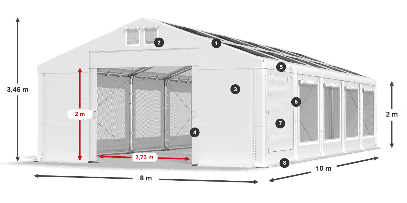 Střecha: MS T 580 PVC Stěny: SDM 500 PVC 2m legenda