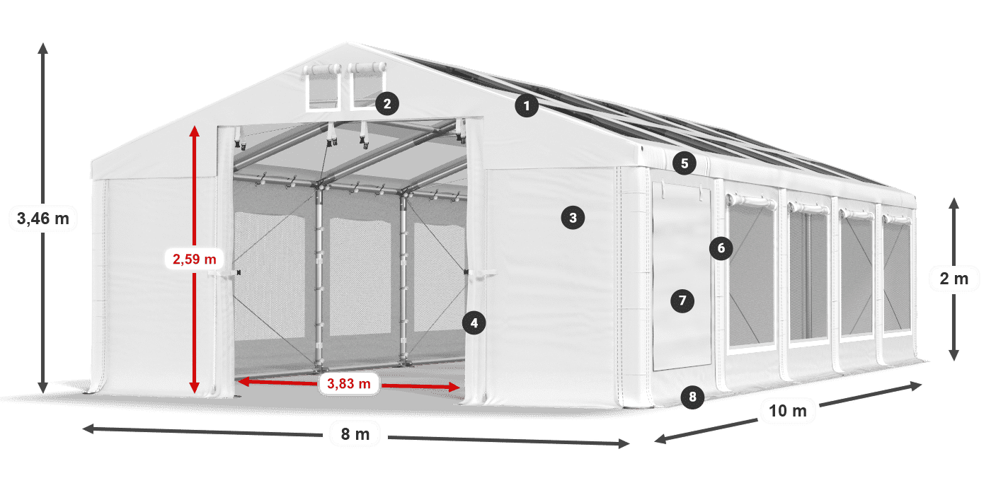 Střecha: MS T 580 PVC Stěny: SDM 500 PVC 2m legenda
