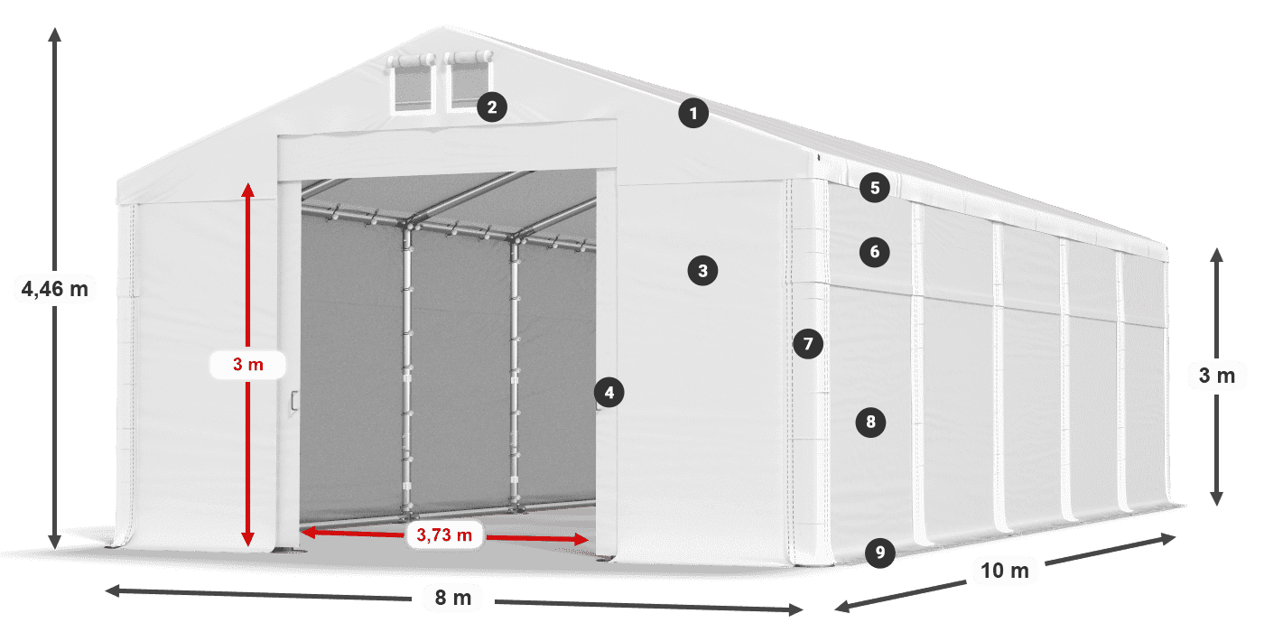 Střecha: FR 620 PVC Stěny: MS 580 PVC 3m legenda