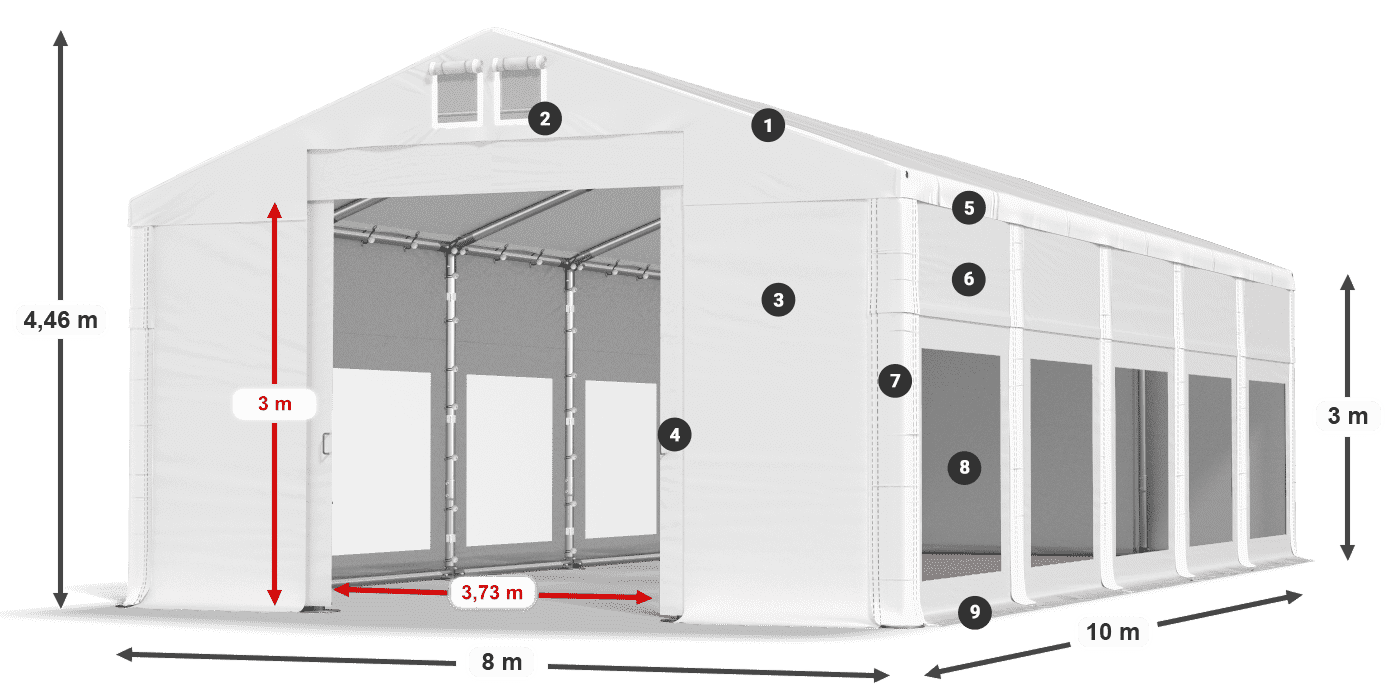 Střecha: FR 620 PVC Stěny: MS 580 PVC 3m legenda