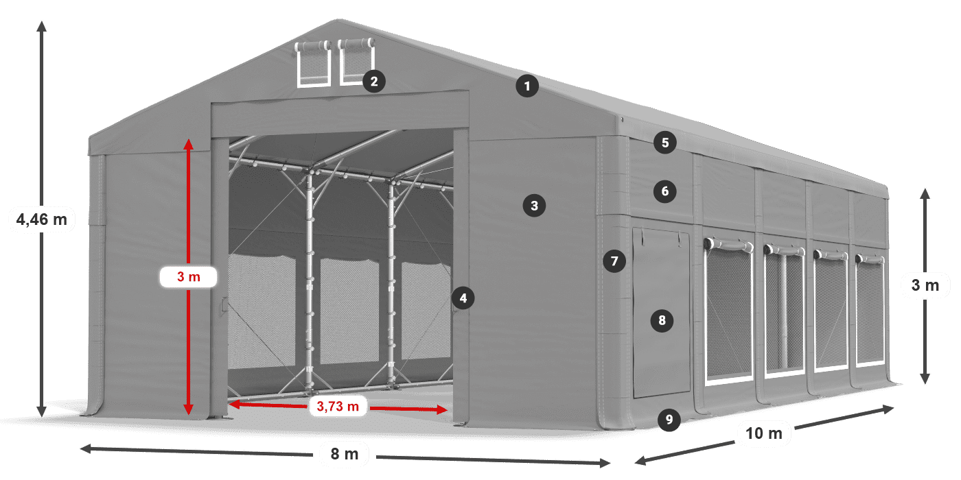 Střecha: FR 620 PVC Stěny: SD 500 PVC 3m legenda