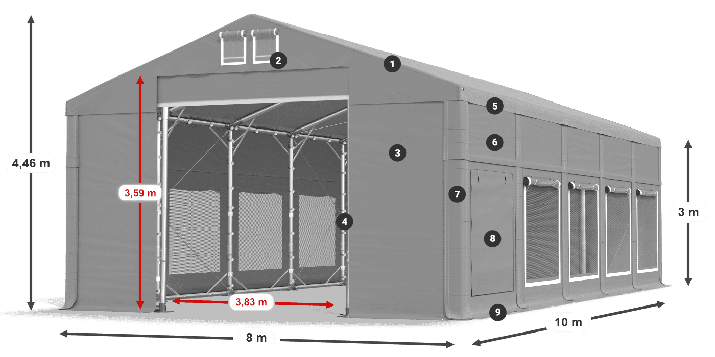 Střecha: FR 620 PVC Stěny: SD 500 PVC 3m legenda