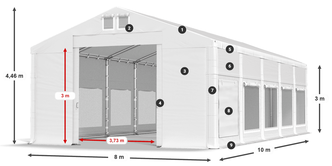 Střecha: FR 620 PVC Stěny: SD 500 PVC 3m legenda