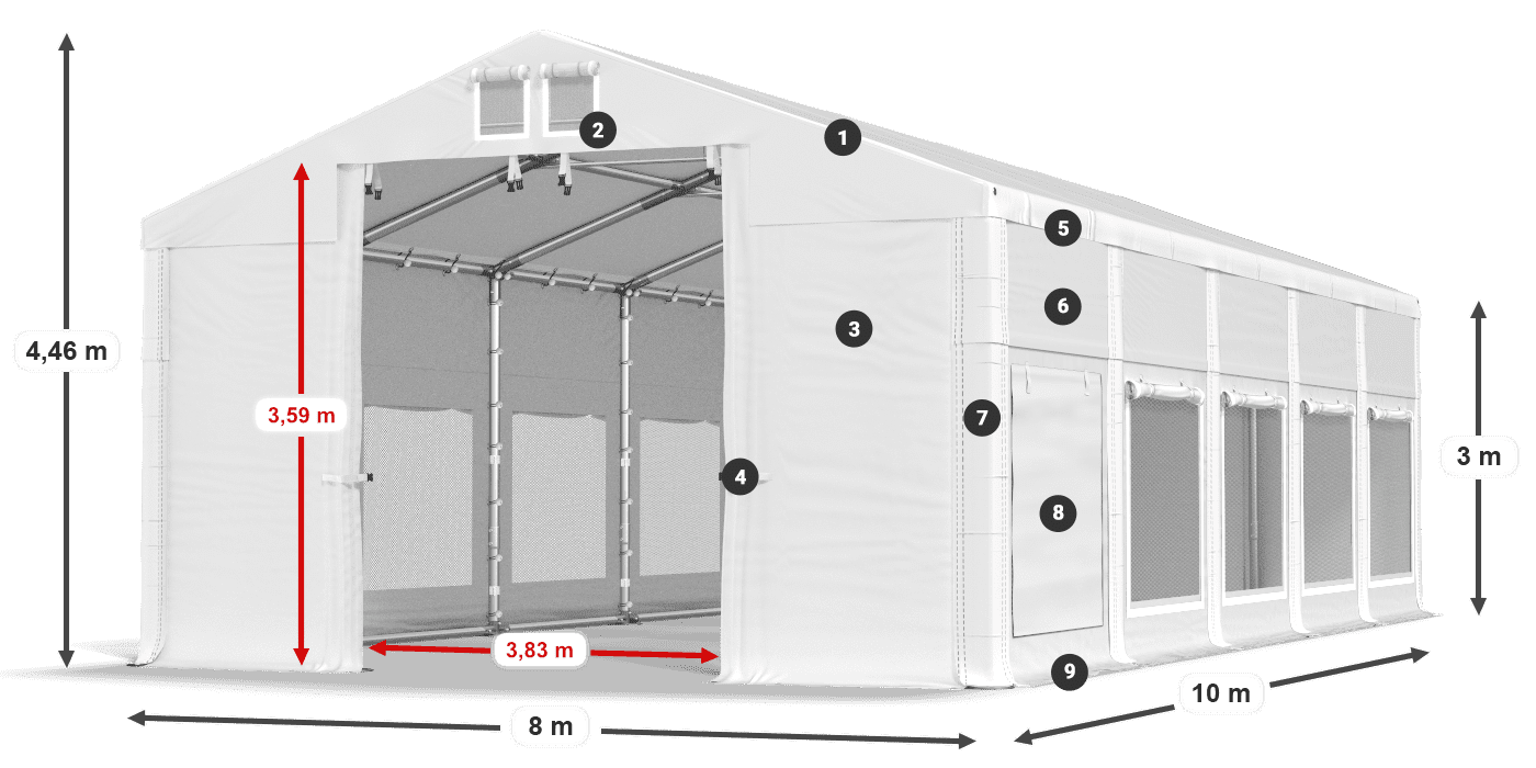 Střecha: FR 620 PVC Stěny: SD 500 PVC 3m legenda
