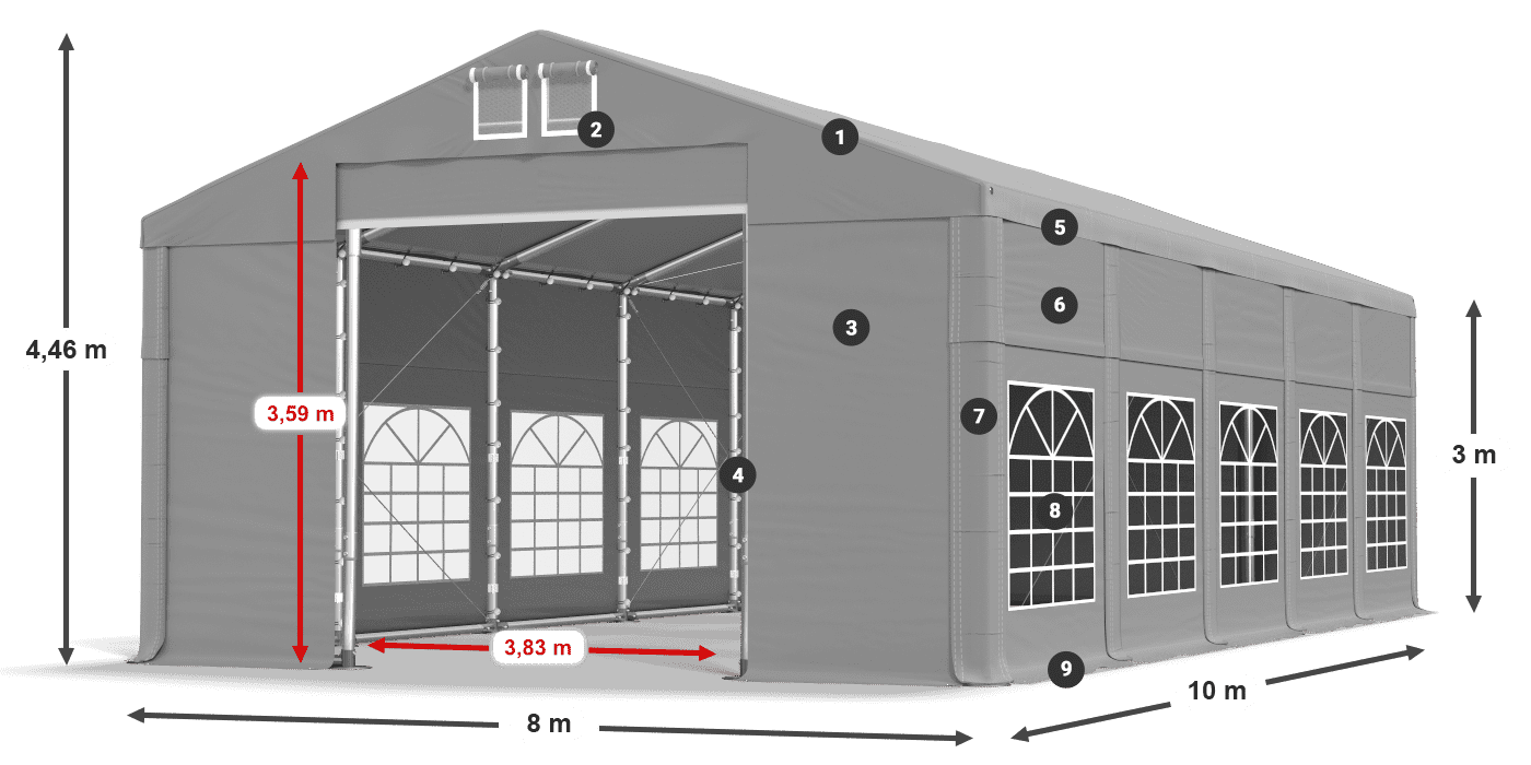 Střecha: FR 620 PVC Stěny: SD 500 PVC 3m legenda