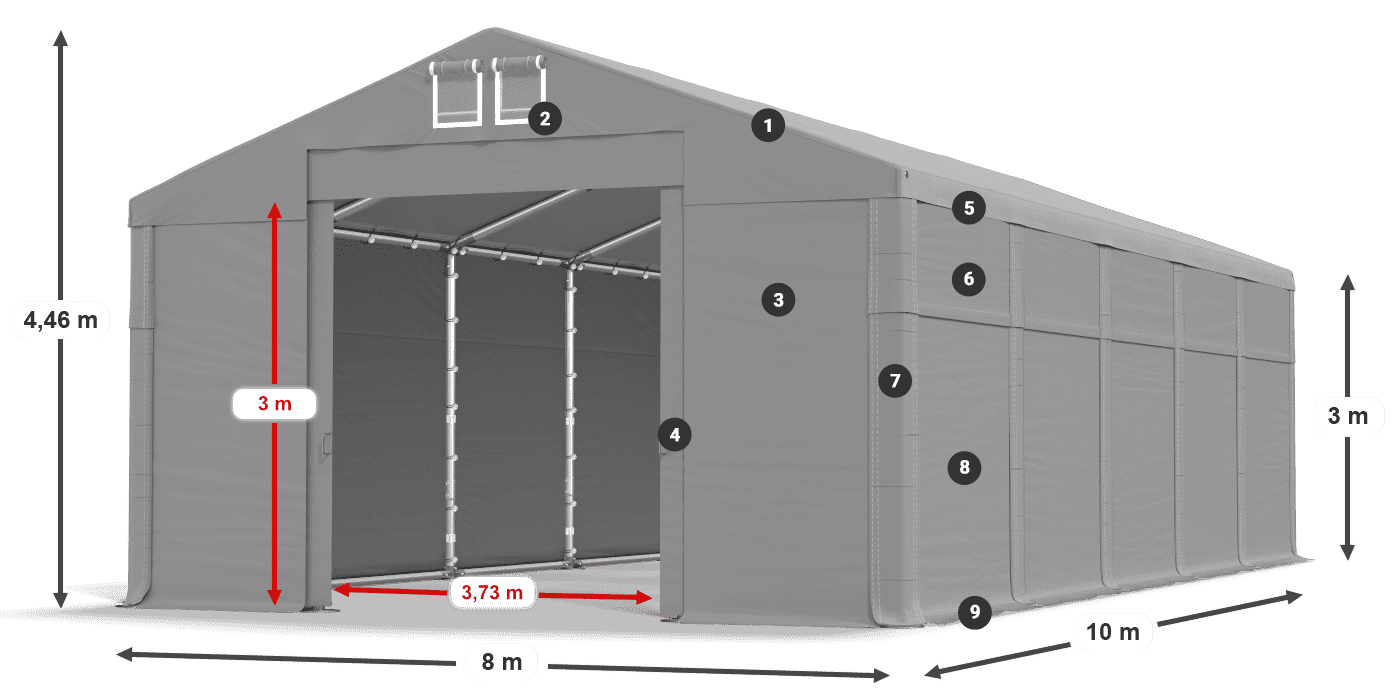 Střecha: MS 580 PVC Stěny: FR 620 PVC  3m legenda