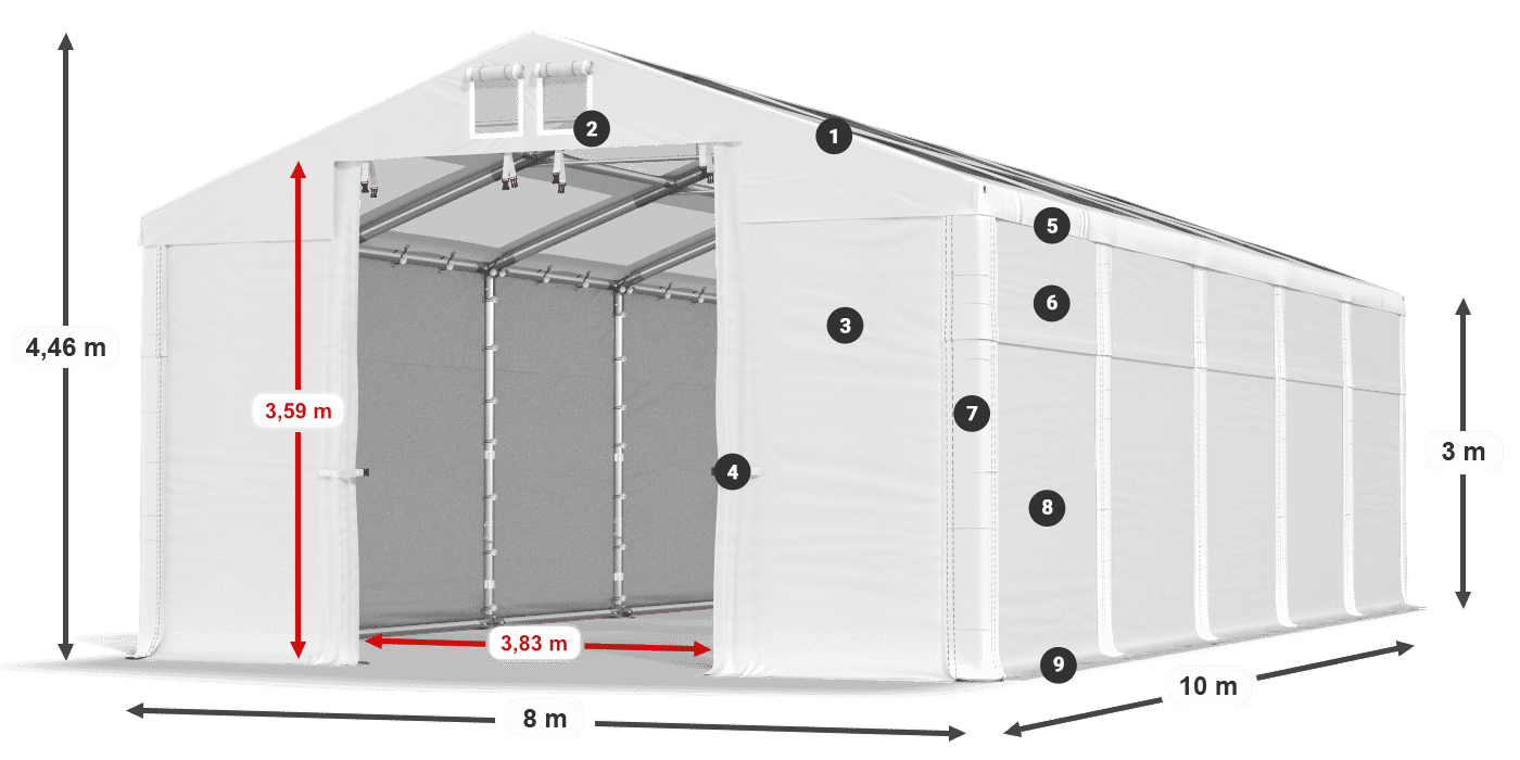 Střecha: MS T 580 PVC Stěny: FR 620 PVC 3m legenda