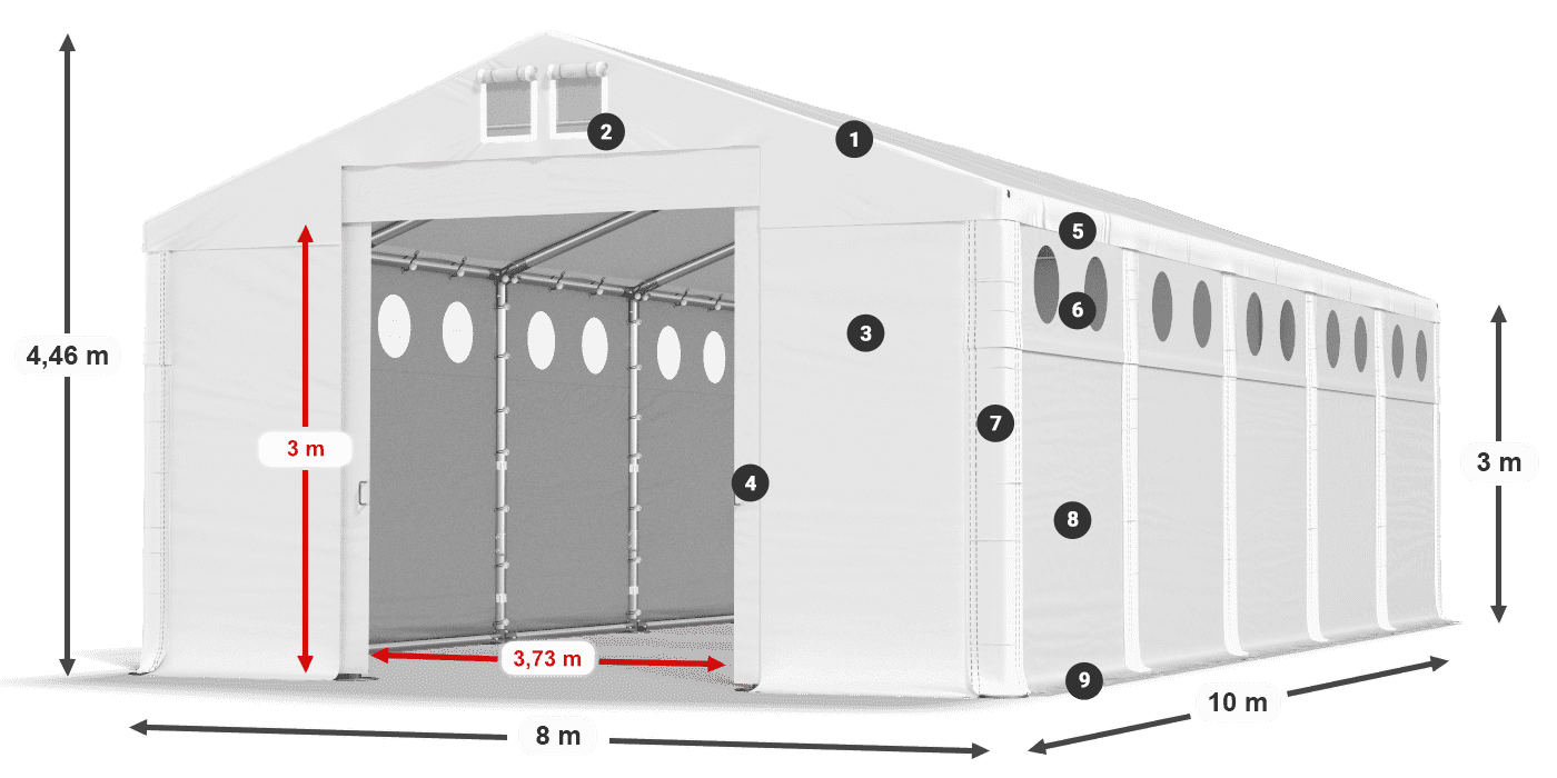 Střecha: MS 580 PVC Stěny: FR O 620 PVC 3m legenda