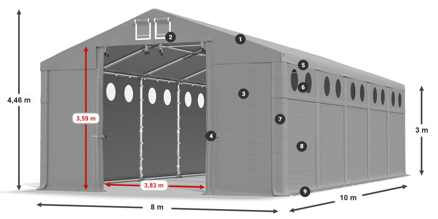 Střecha: MS 580 PVC Stěny: FR O 620 PVC 3m legenda
