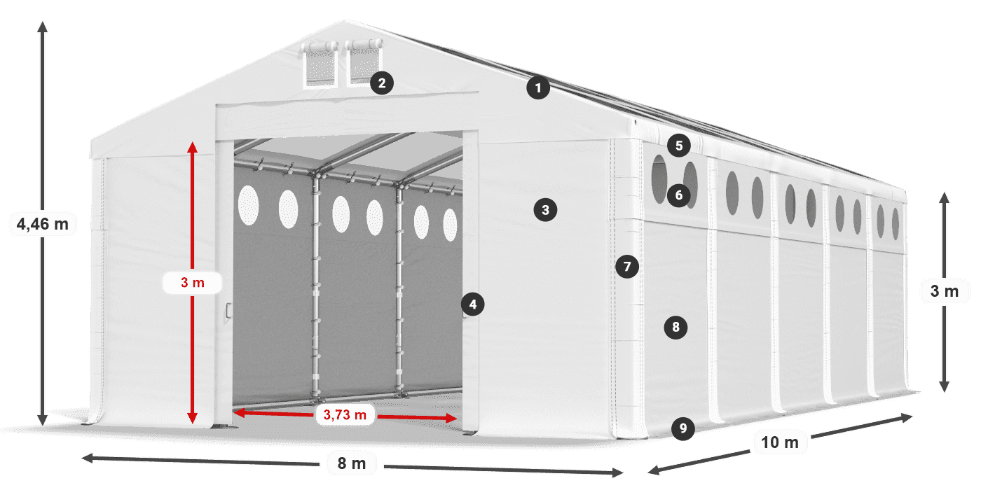 Střecha: MS T 580 PVC Stěny: FR O 620 PVC 3m legenda