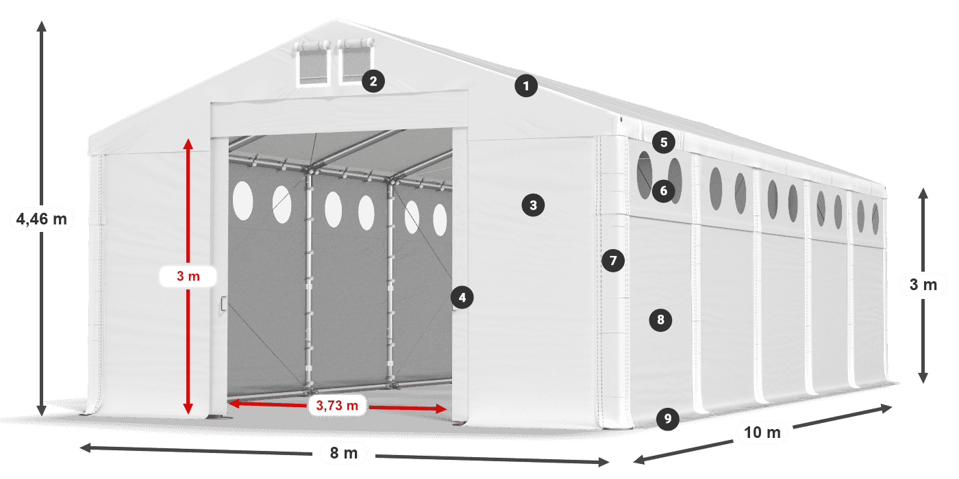 Střecha: MS 580 PVC Stěny: FR O 620 PVC 3m legenda
