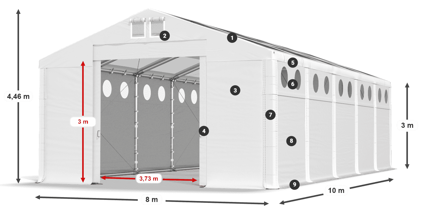 Střecha: MS T 580 PVC Stěny: FR O 620 PVC 3m legenda