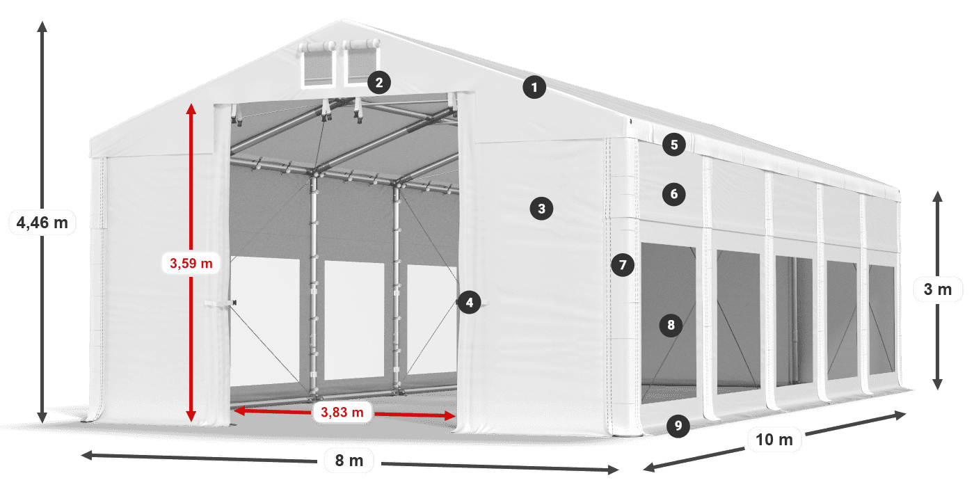 Střecha: MS 580 PVC Stěny: MS 580 PVC 3m legenda