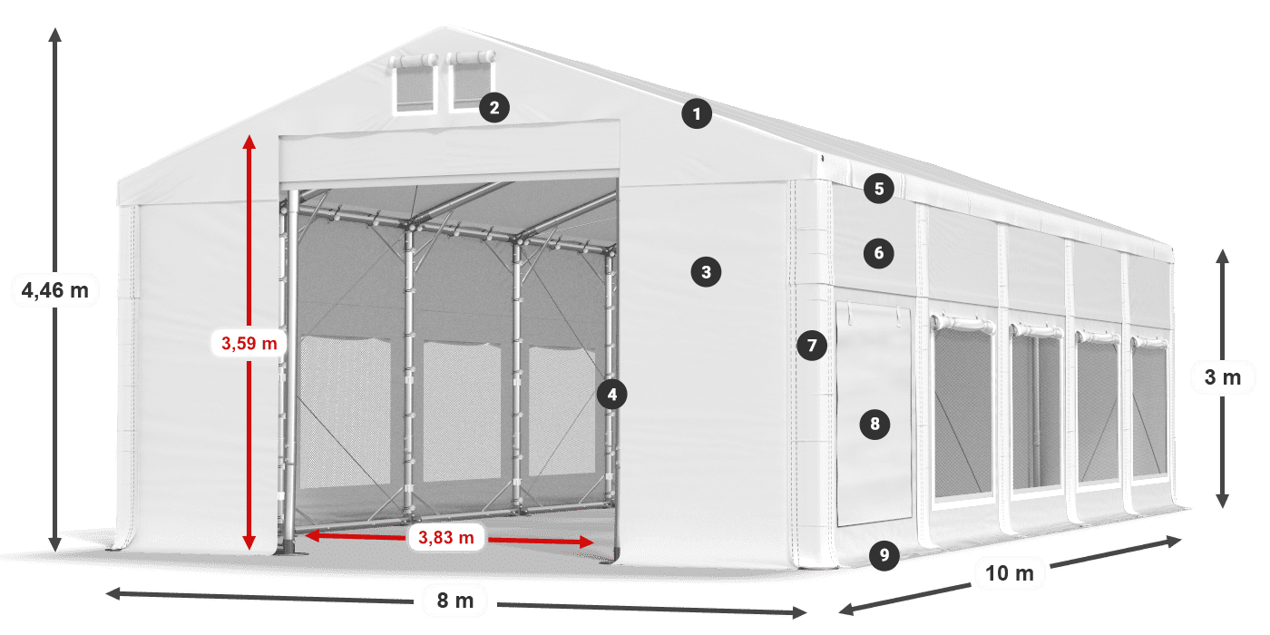 Střecha: MS 580 PVC Stěny: SD M 500 PVC 3m legenda