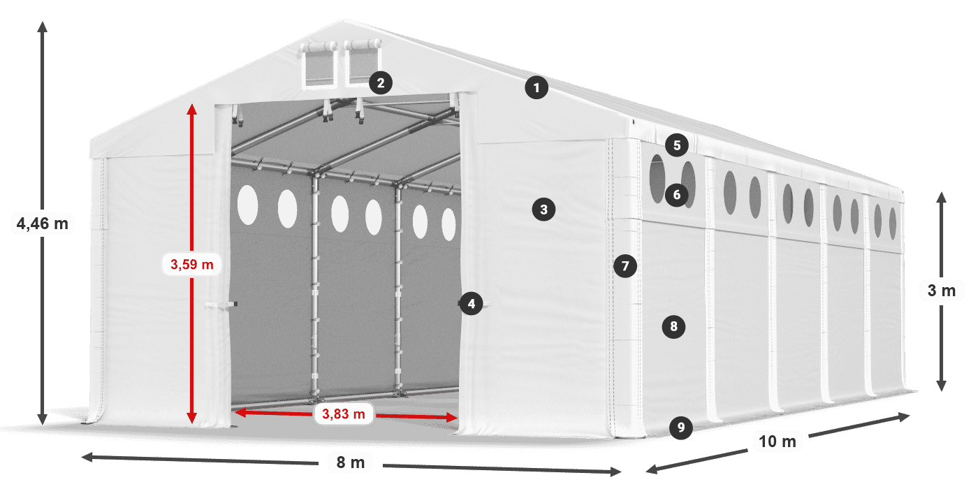 Střecha: MS 580 PVC Stěny: SD O 500 PVC 3m legenda