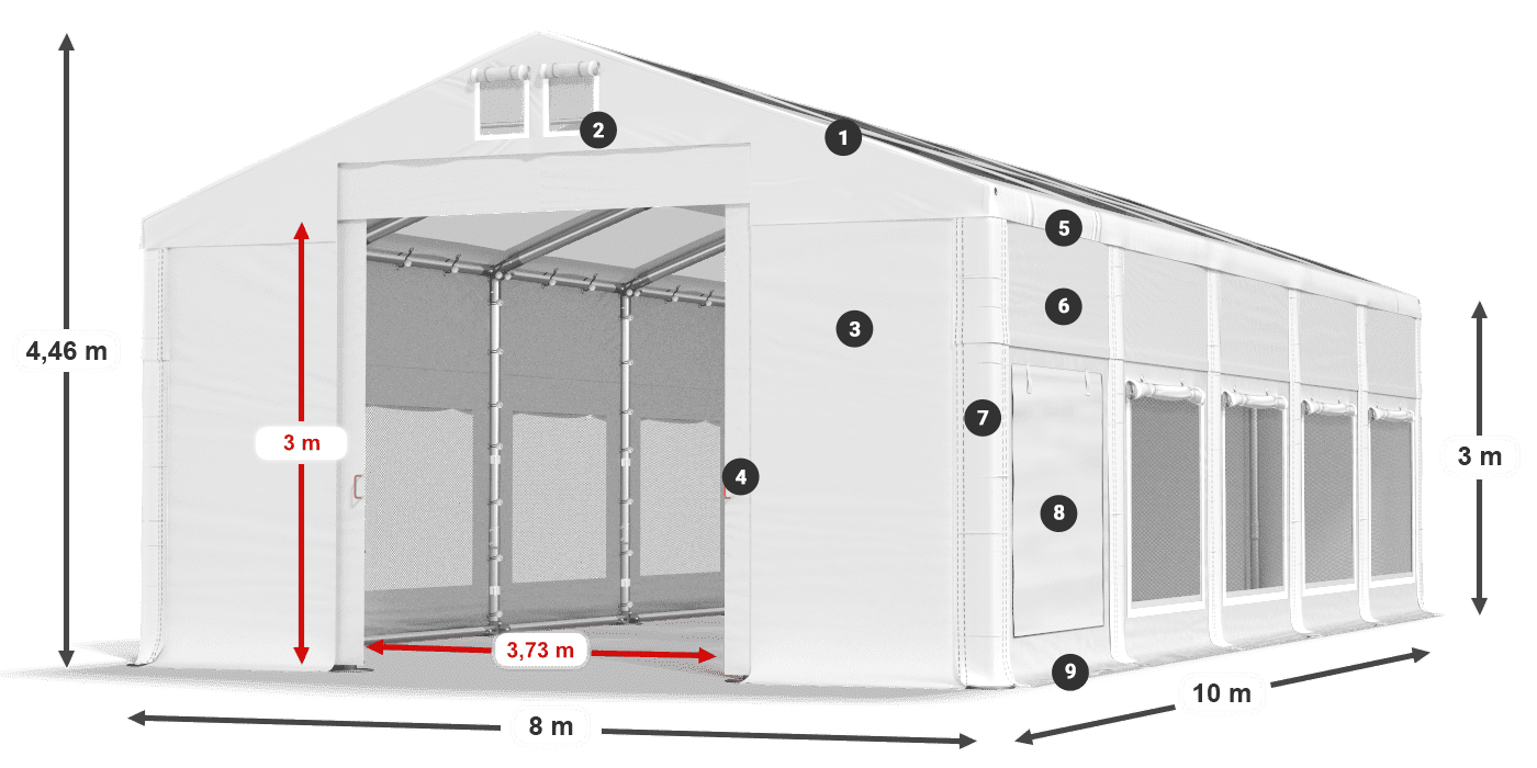 Střecha: MS T 580 PVC Stěny: SD M 500 PVC 3m legenda