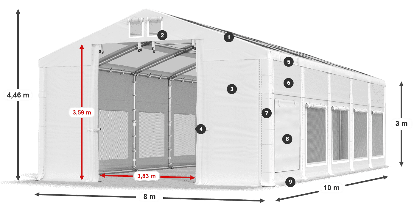 Střecha: MS T 580 PVC Stěny: SD M 500 PVC 3m legenda