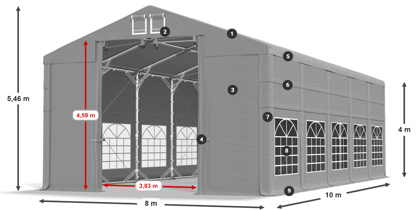 Střecha: FR 620 PVC Stěny: SD 500 PVC 4m legenda