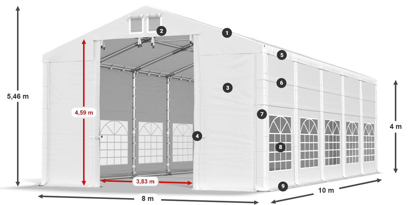 Střecha: FR 620 PVC Stěny: SD 500 PVC 4m legenda