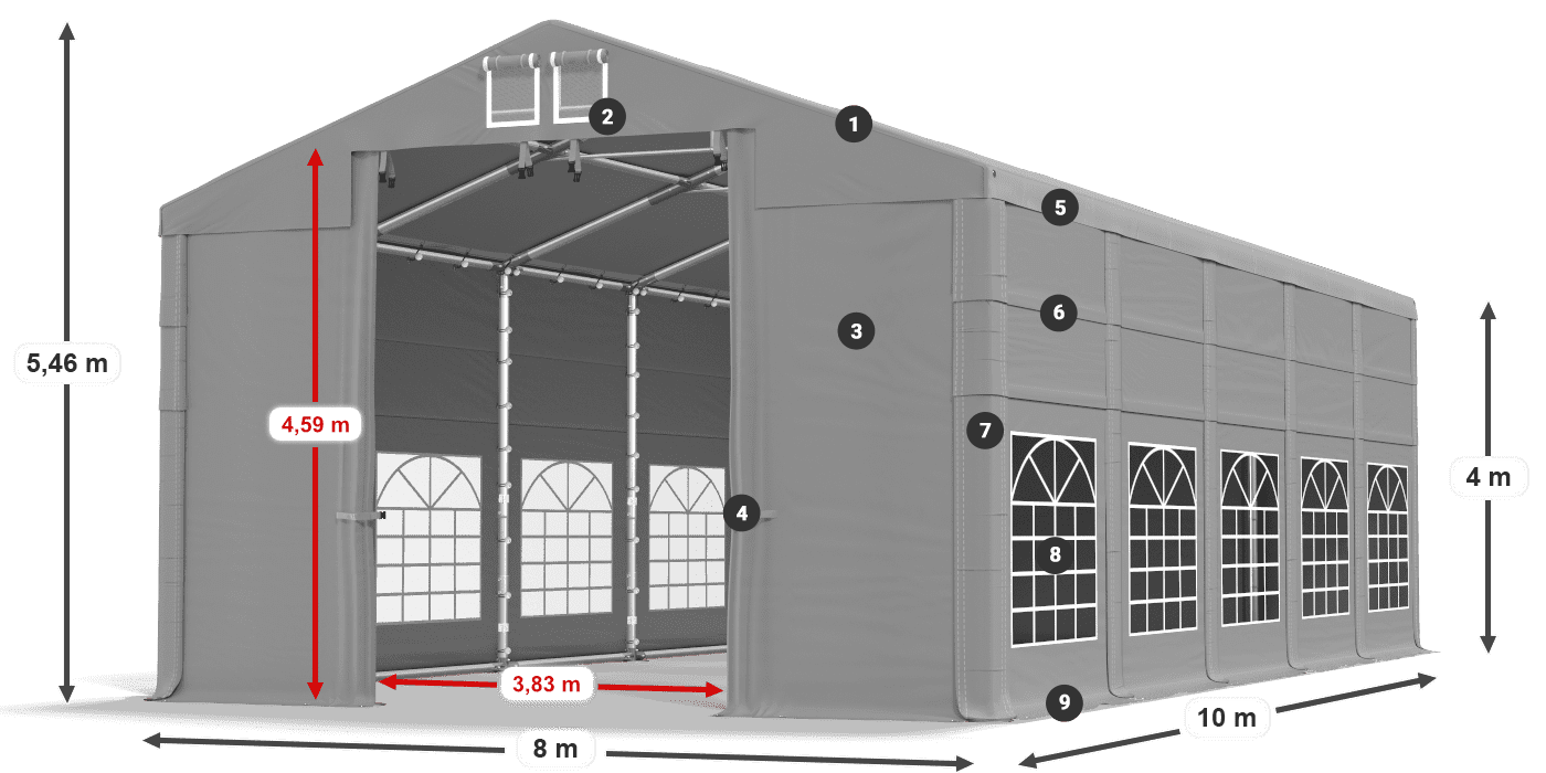 Střecha: FR 620 PVC Stěny: SD 500 PVC 4m legenda