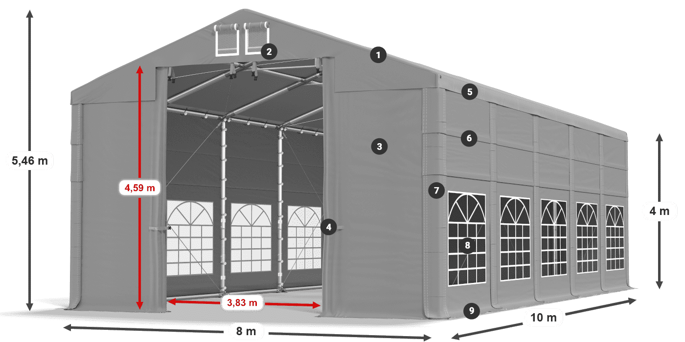 Střecha: FR 620 PVC Stěny: SD 500 PVC 4m legenda