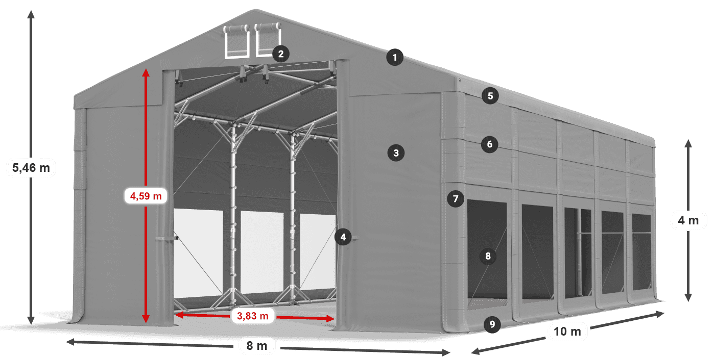 Střecha: MS 580 PVC Stěny: MS 580 PVC 4m legenda