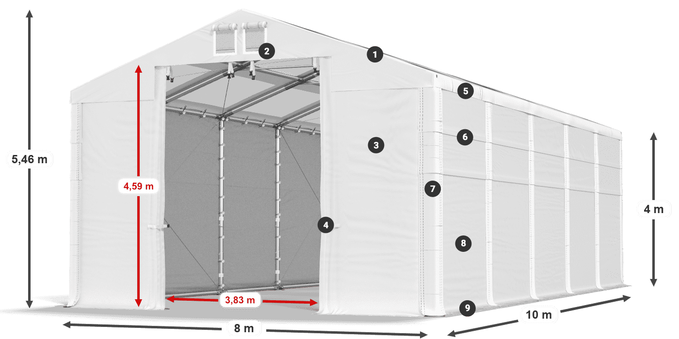 Střecha: MS T 580 PVC Stěny: SD 500 PVC 4m legenda