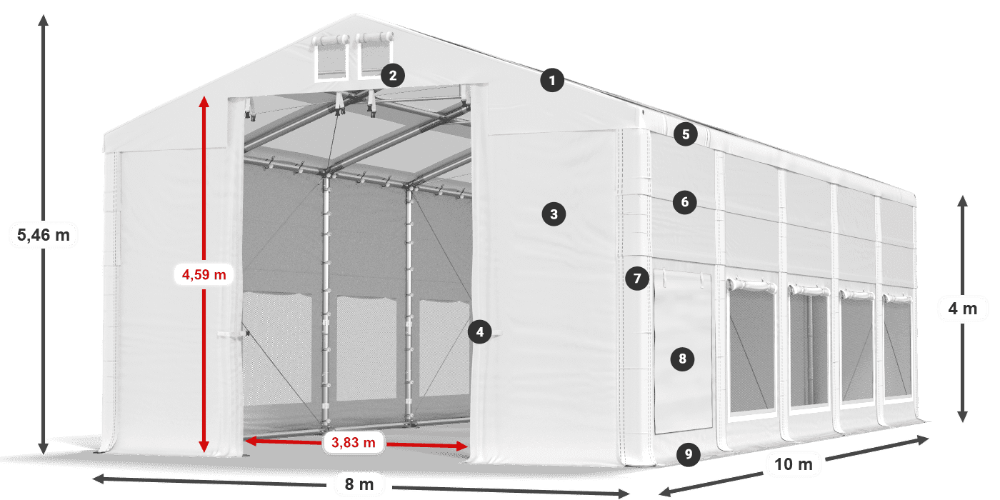 Střecha: MS T 580 PVC Stěny: SD M 500 PVC 4m legenda