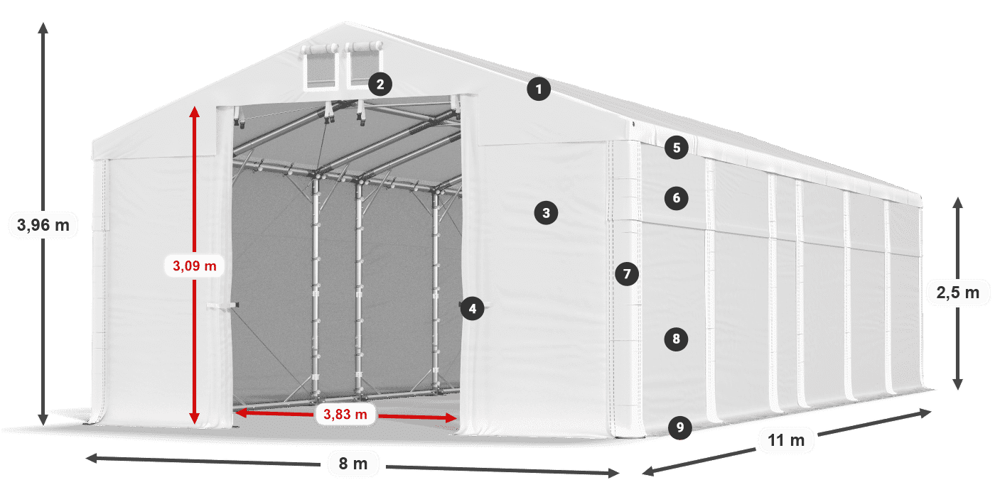 Střecha: FR 620 PVC Stěny: MS 580 PVC 2,5 m legenda