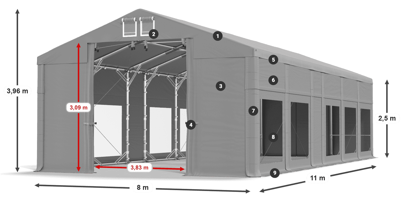 Střecha: FR 620 PVC Stěny: MS 580 PVC 2,5 m legenda