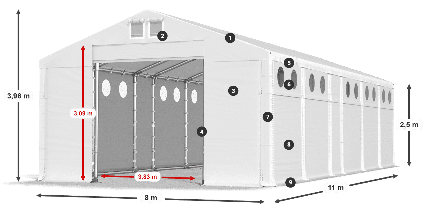 Střecha: FR 620 PVC Stěny: MS O 580 PVC 2,5 m legenda
