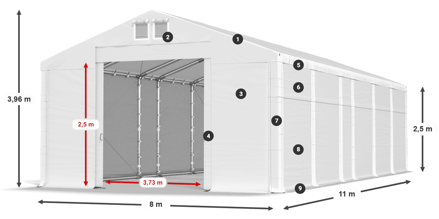 Střecha: FR 620 PVC Stěny: MS 580 PVC 2,5 m legenda