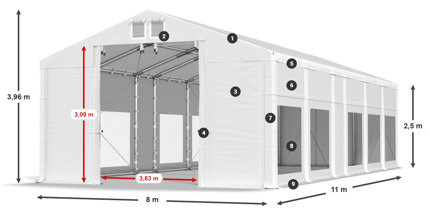 Střecha: FR 620 PVC Stěny: MS 580 PVC 2,5 m legenda