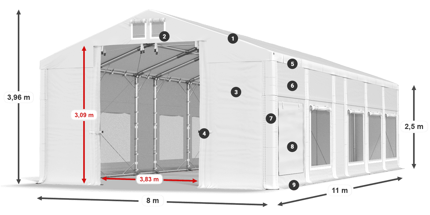 Střecha: FR 620 PVC Stěny: SD 500 PVC 2,5 m legenda