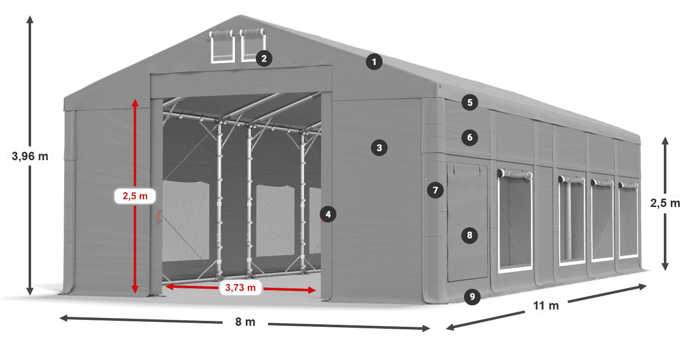 Střecha: FR 620 PVC Stěny: SD 500 PVC 2,5 m legenda