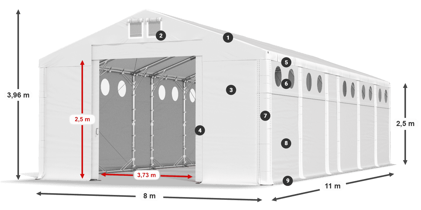 Střecha: FR 620 PVC Stěny: SD O 500 PVC 2,5 m legenda