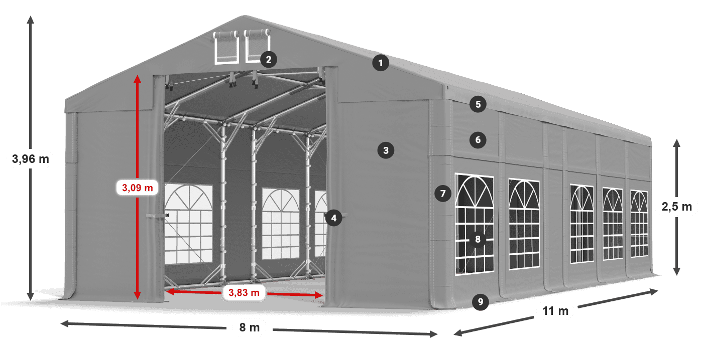 Střecha: FR 620 PVC Stěny: SD 500 PVC 2,5 m legenda