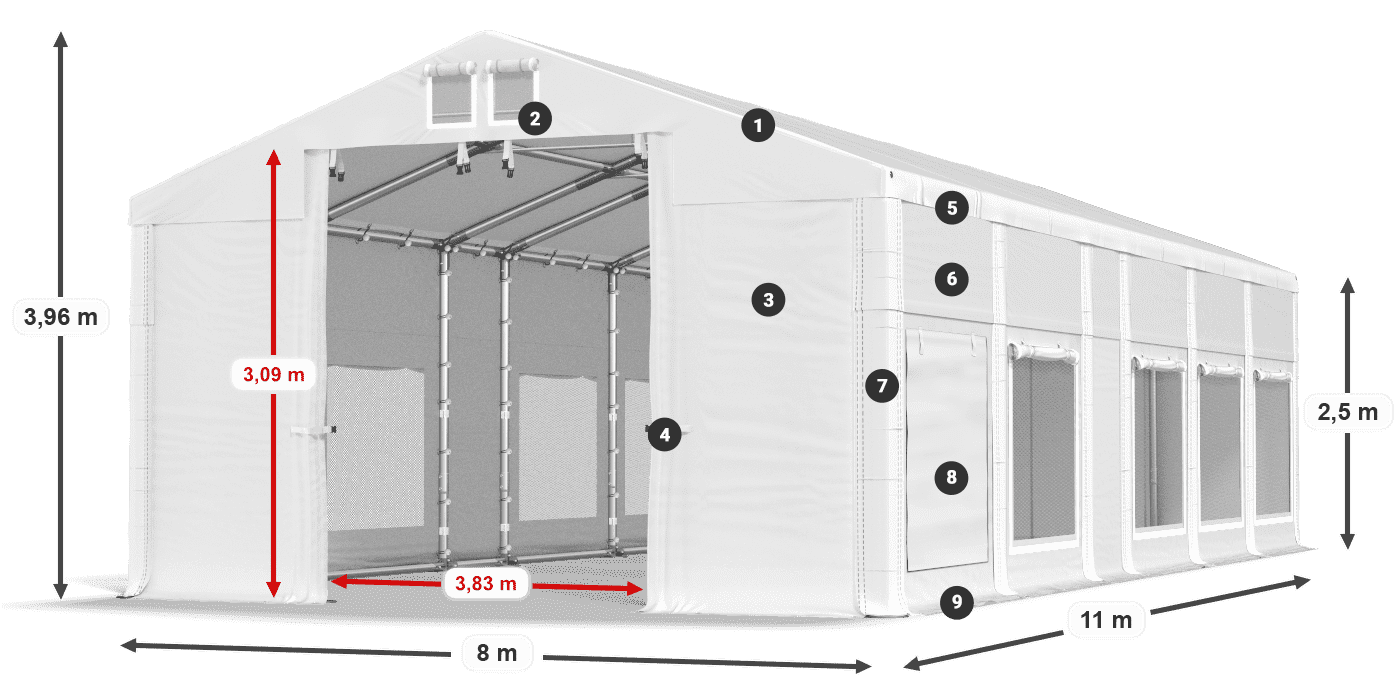 Střecha: FR 620 PVC Stěny: SD 500 PVC 2,5 m legenda