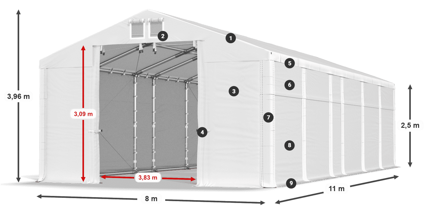 Střecha: FR 620 PVC Stěny: SD 500 PVC 2,5 m legenda