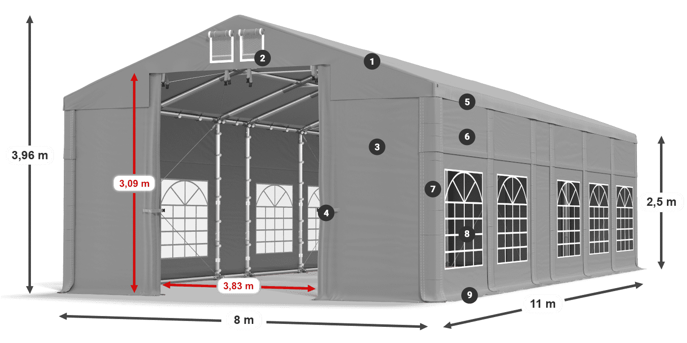 Střecha: FR 620 PVC Stěny: SD 500 PVC 2,5 m legenda