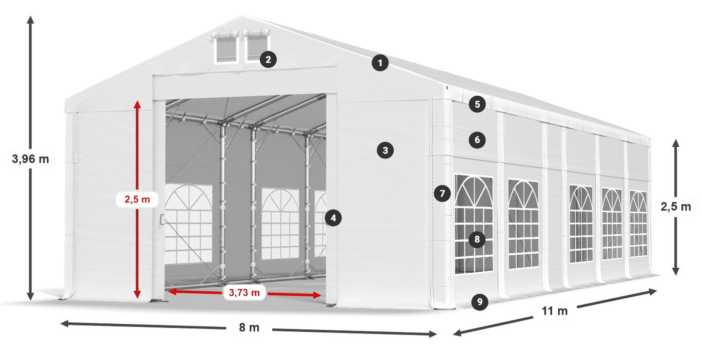 Střecha: MS 580 PVC Stěny: FR 620 PVC 2,5 m legenda