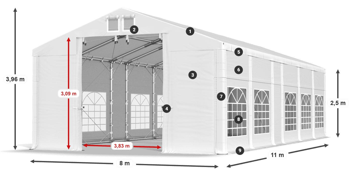 Střecha: MS 580 PVC Stěny: FR 620 PVC 2,5 m legenda